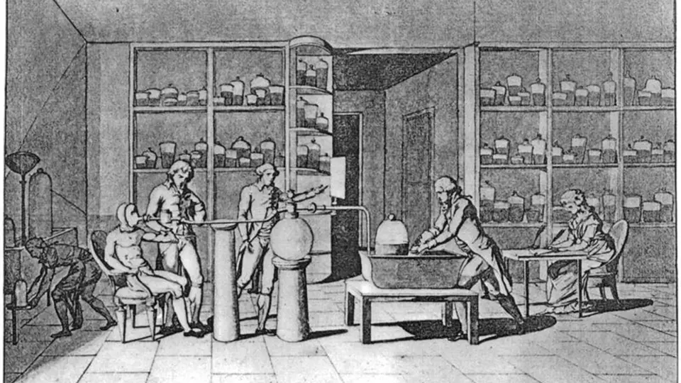 Lavoisier provádí jeden ze svých experimentů