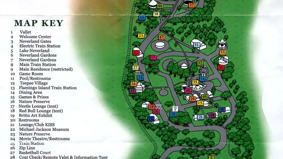 Mapa celého rozlehlého areálu Neverlandu.