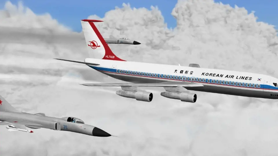 Znázornění pravděpodobného průběhu incidentu, při němž ruské stíhačky zasáhly proti korejskému letadlu