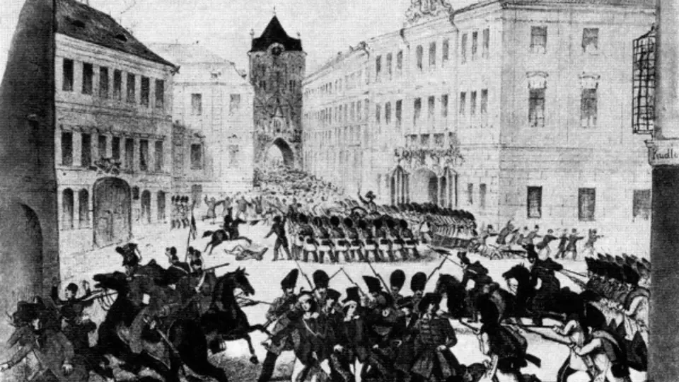 Barikáda před Prašnou bránou v Praze roku 1848