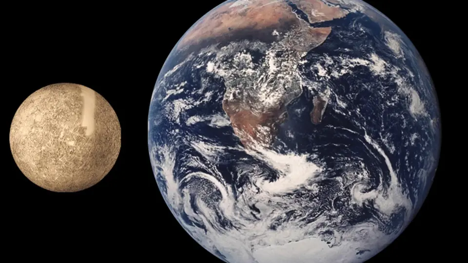 Srovnání velikosti Merkuru se Zemí.