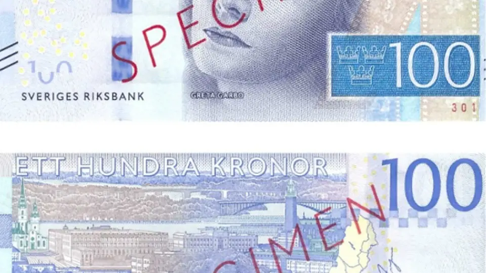 Nominovaná bankovka za rok 2016. Švédských sto korun a Greta Garbo. 