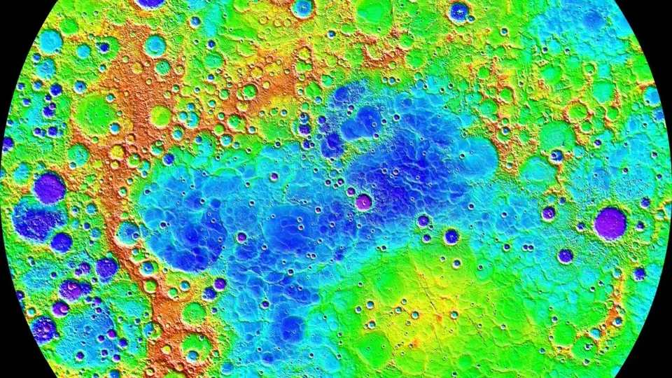 Topografická mapa severní polokoule Merkuru, kterou pořídila pomocí nástroje MLA sonda Messenger.