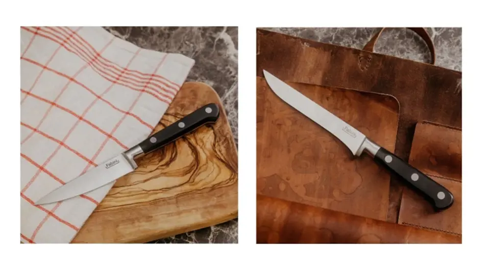 Nože Lari, vlevo na zeleninu a špikování, délka čepele 12 cm, cena 649 Kč, vpravo vykosťovací, délka čepele 15 cm, cena 899 Kč