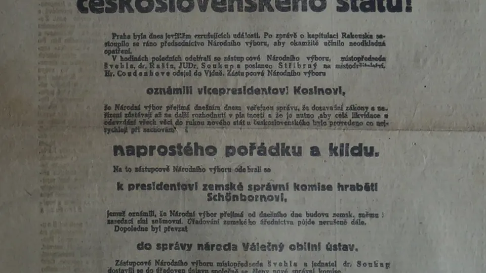 Večerník Práva Lidu z pondělí 28. října 1918.