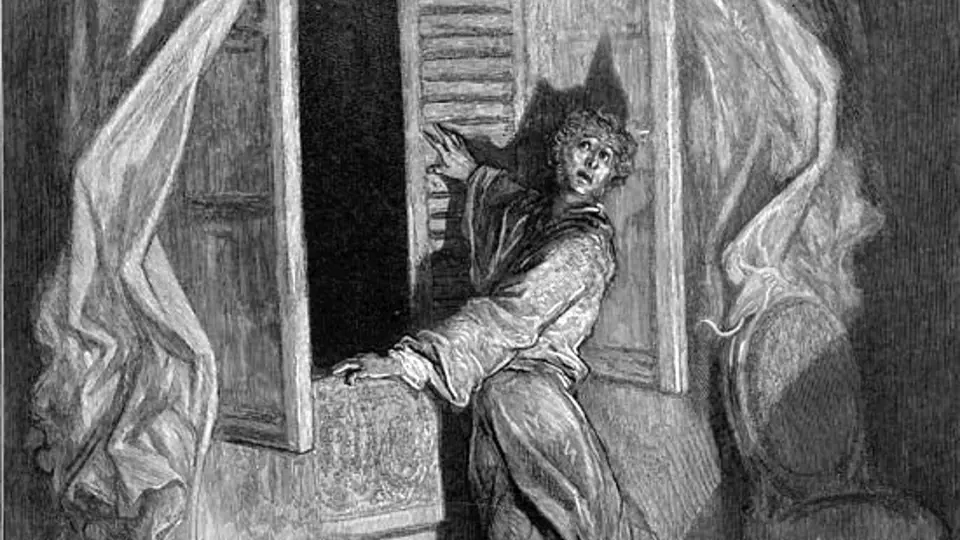 Nejslavnější literární dílo Edgara Allana Poea Havran, jak ho v roce 1884 ilustroval Gustave Doré.
