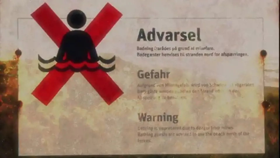 Výstražné cedule u dánských pláží