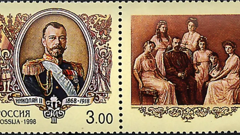 Poštovní známka s ruským carem a jeho rodinou