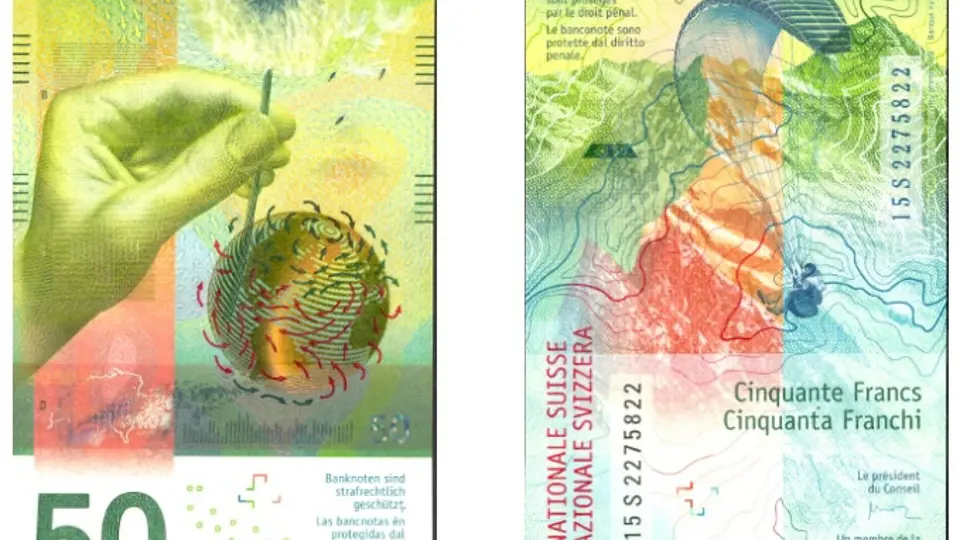 Nominovaná bankovka za rok 2016. Švýcarských 50 franků s vyobrazením větru. 