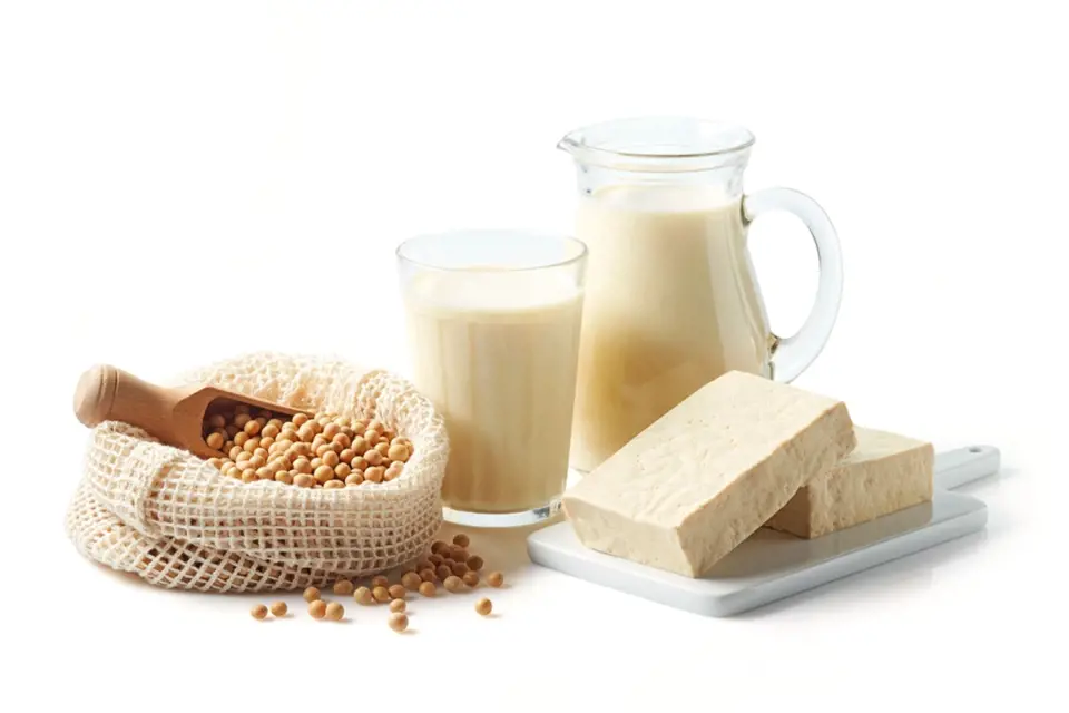 Oblíbené produkty ze sóji - sójové mléko, jogurt, tofu.
