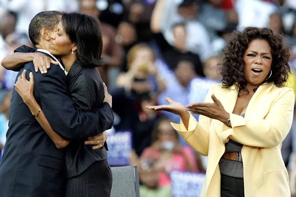 Oprah Winfrey a Obamovi během kampaně v roce 2008