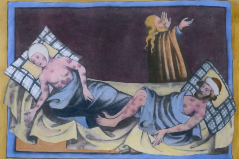 Muž a žena trpící dýmějovým morem, 1411