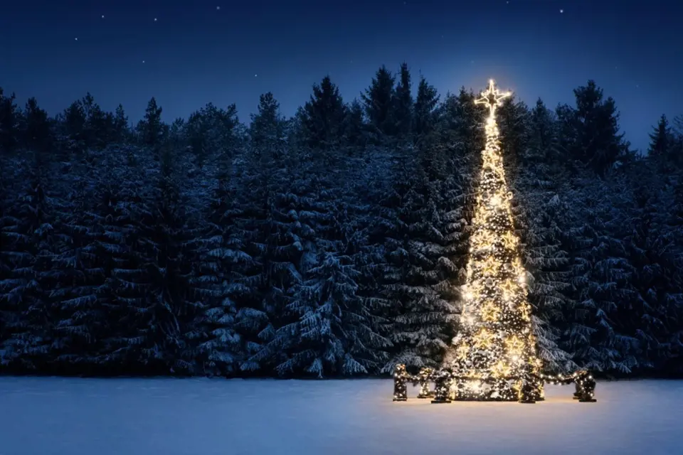 Vánoční strom v exteriéru vyžaduje speciální LED osvětlení se zabezpečeným zdrojem a ochranou. 