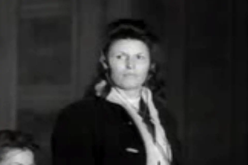 Hildegard Martha Lächert před soudním tribunálem Osvětim v Krakově.