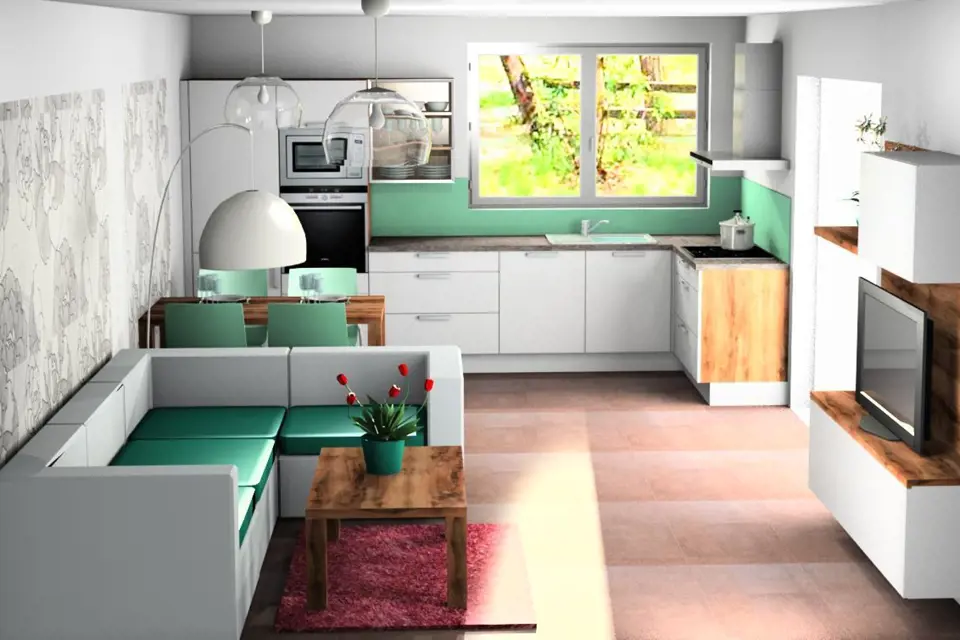 3D návrh - obývák a kuchyně