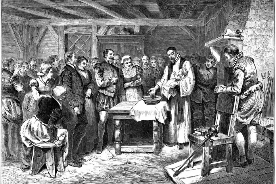 Křest Virginie Dare, prvního anglického dítěte narozeného v americké kolonii