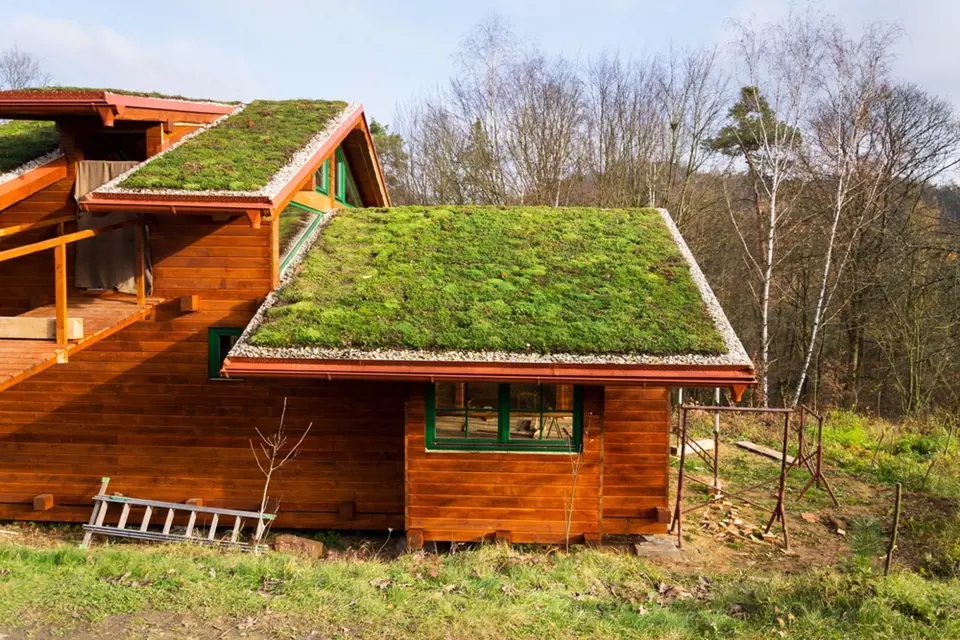 Dřevostavbě zelená střecha sluší.