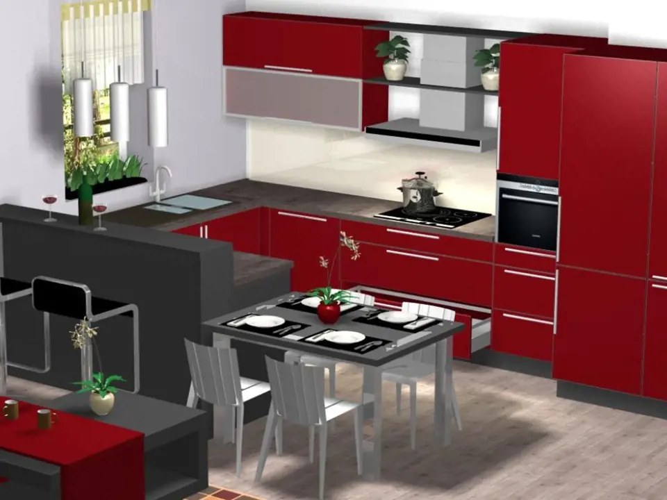 Kuchyni designérka navrhla do tvaru U, nabízí tak dostatek pracovního prostoru a také odděluje kuchyňskou část od obývací.