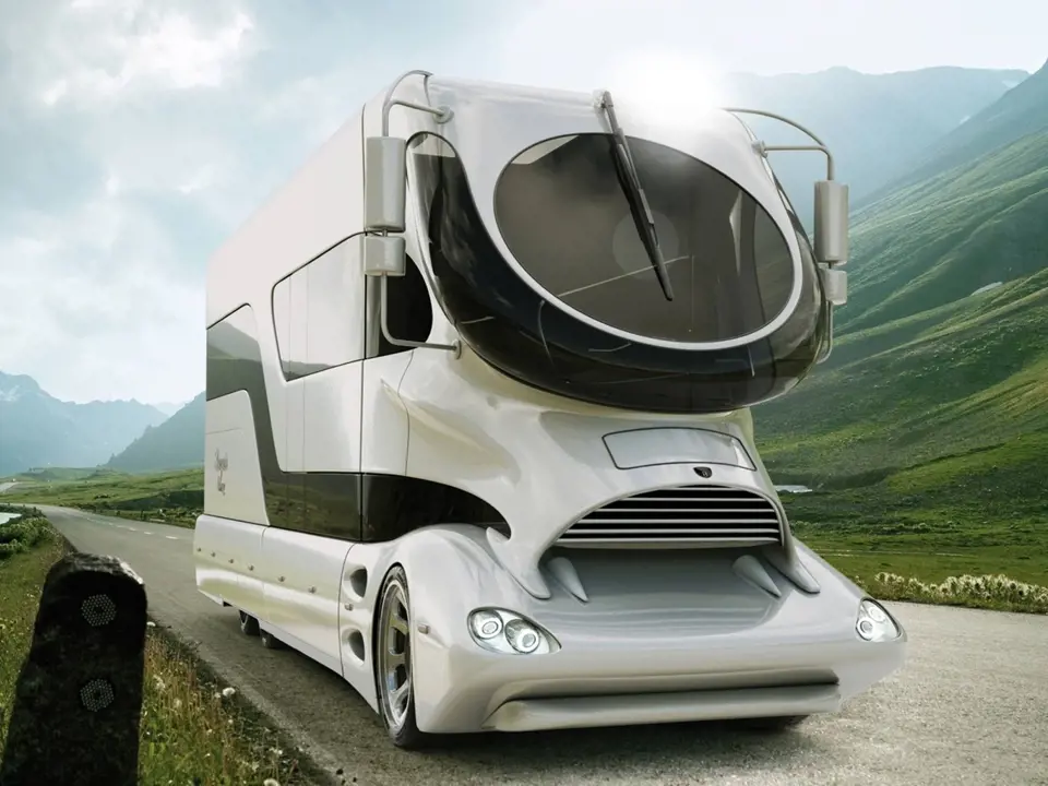 Futuristicky vyhlížející karavan "eleMMent Palazzo" nabízí originalitu, kam lidské oko dohlédne