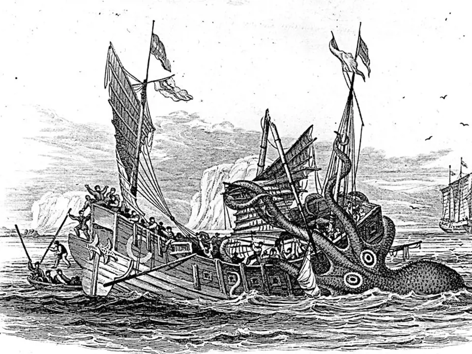 Mořská nestvůra s velkýma očima na kresbě z 19. století
