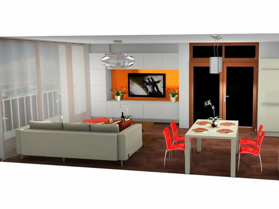 3D návrh na přání - kuchyně s obývacím pokojem 3
