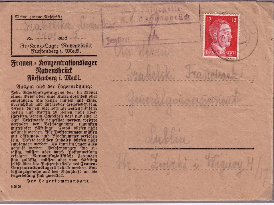 Dopis vězně z koncentračního tábora Ravensbrück (srpen 1943)