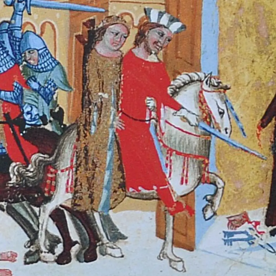Břetislav I. unáší Jitku z kláštera Babenberků ve Schweinfurtu (vyobrazení z latinského překladu Dalimilovy kroniky)