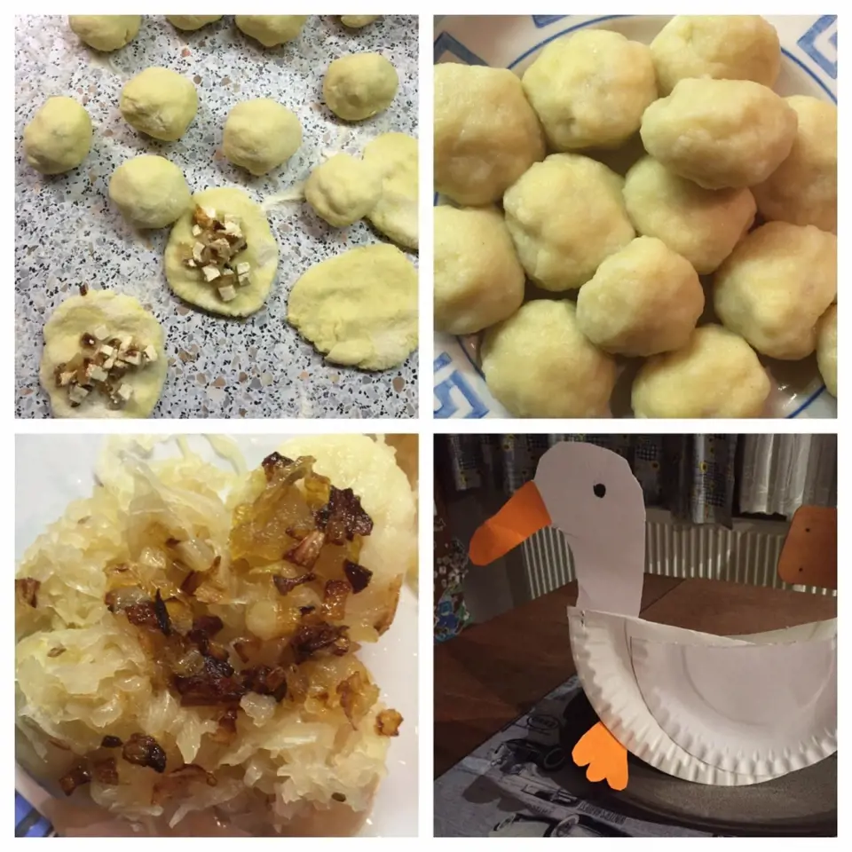 Příprava bramborovo-jáhlových knedlíků plněných tofu.
