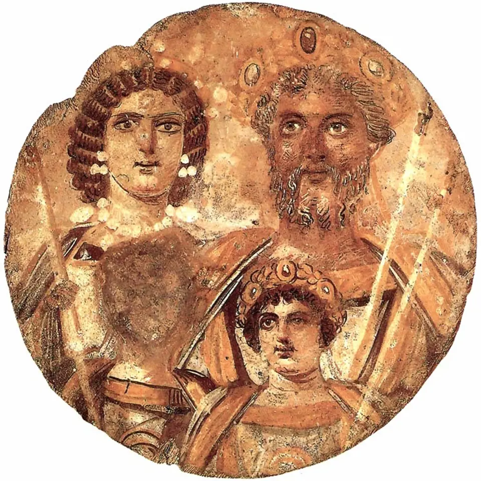 Císař Caracalla s rodiči a bratrem, jehož tvář nechal z obrazu vymazat.