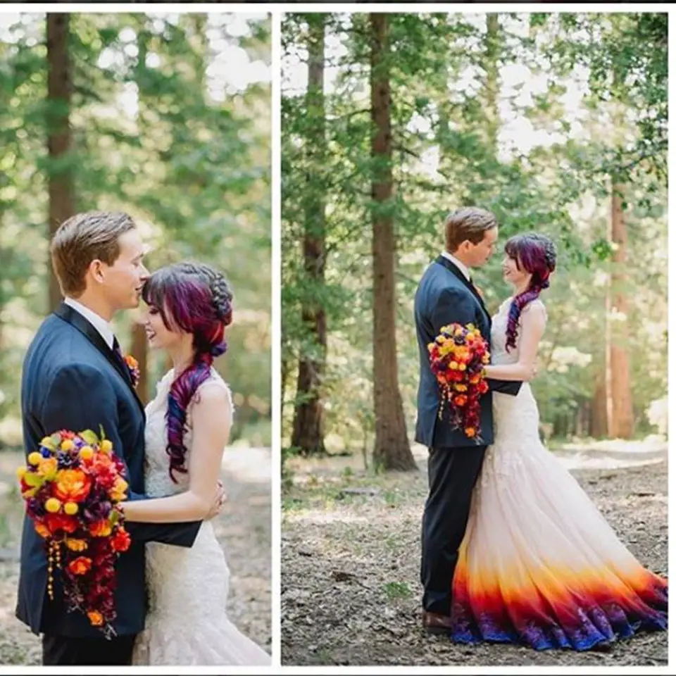Duhové svatební šaty