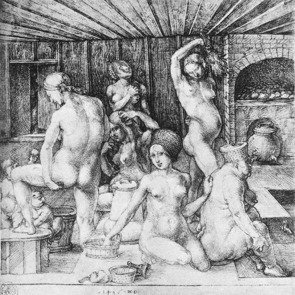 K osobní hygieně ve středověku postačila vědra s vodou. (Autor rytiny: Albrecht Dürer, 15. století)