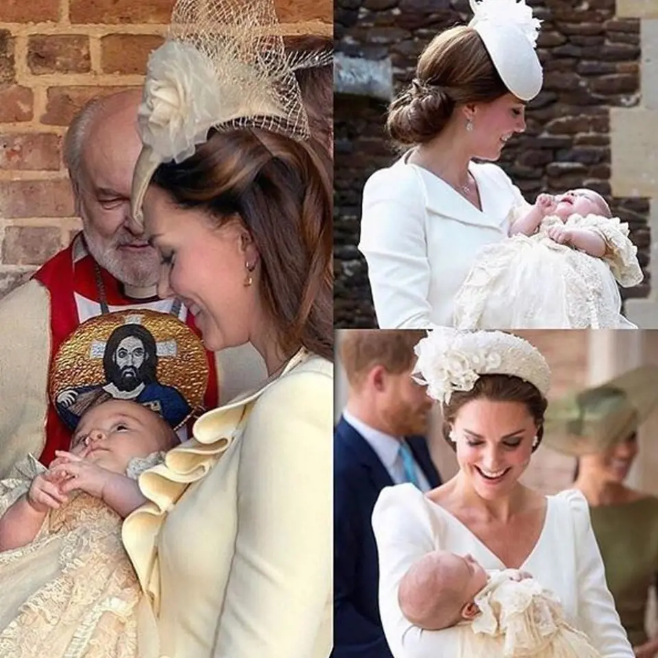 Kate na křtinách svých dětí: George, Charlotty a Louise.